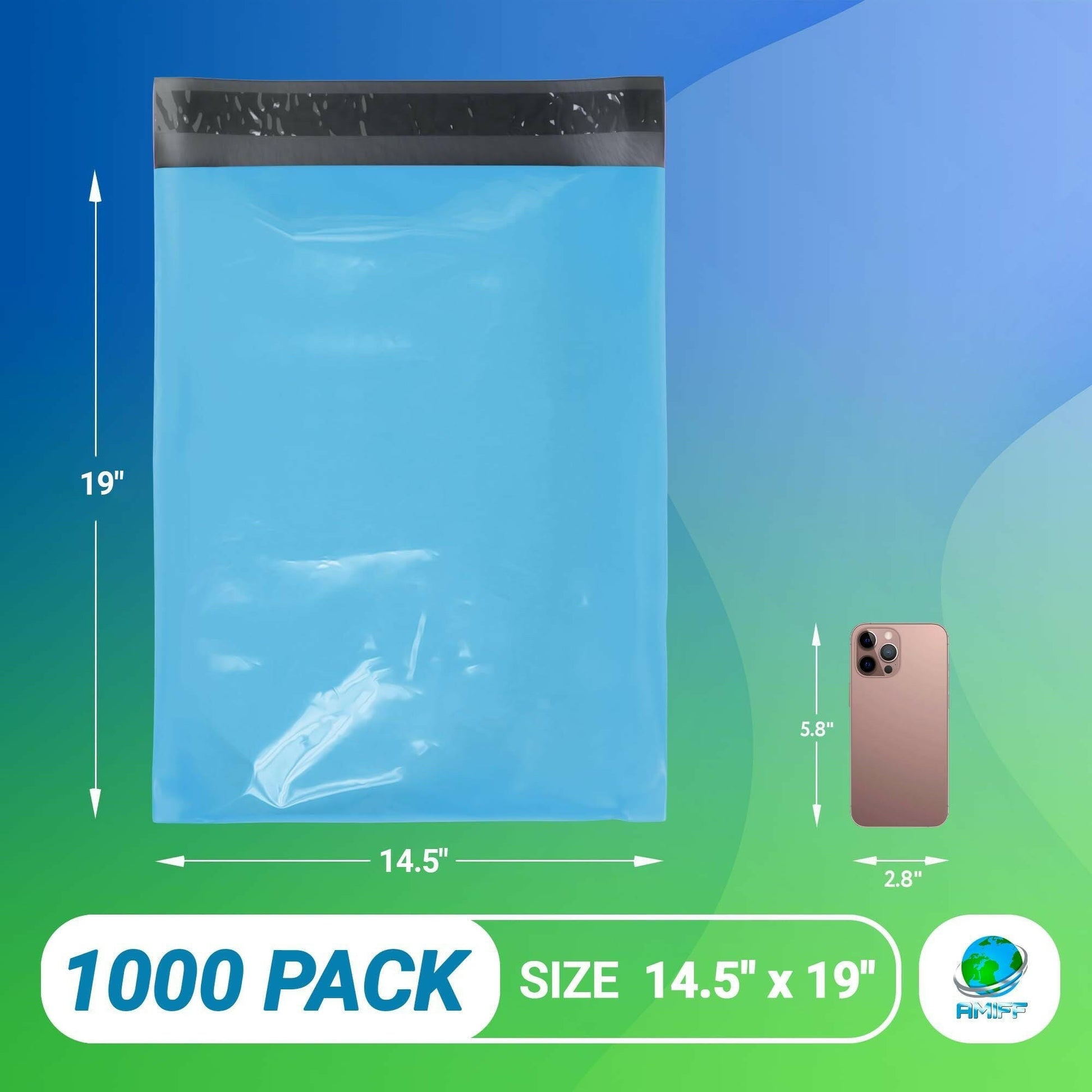 Amiff Blue Poly Mailers 14.5 x 19 Inches – 1000 Pack Waterproof Self-Seal Bags - GoTypical