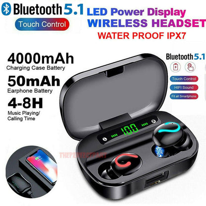 Bluetooth 5.1 Wireless Earbuds – TWS Stereo Headphones IPX7 Waterproof - GoTypical