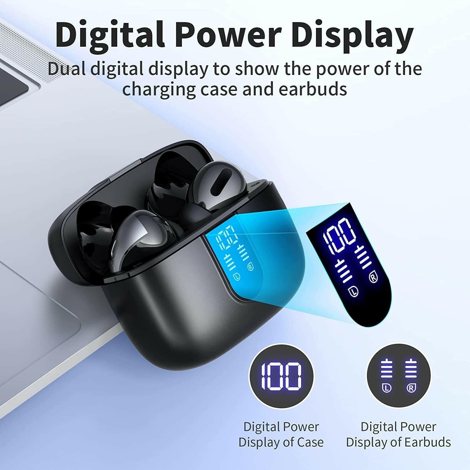 Bluetooth Earbuds – True Wireless LED Power Display IPX5 Waterproof 60H Playtime - GoTypical
