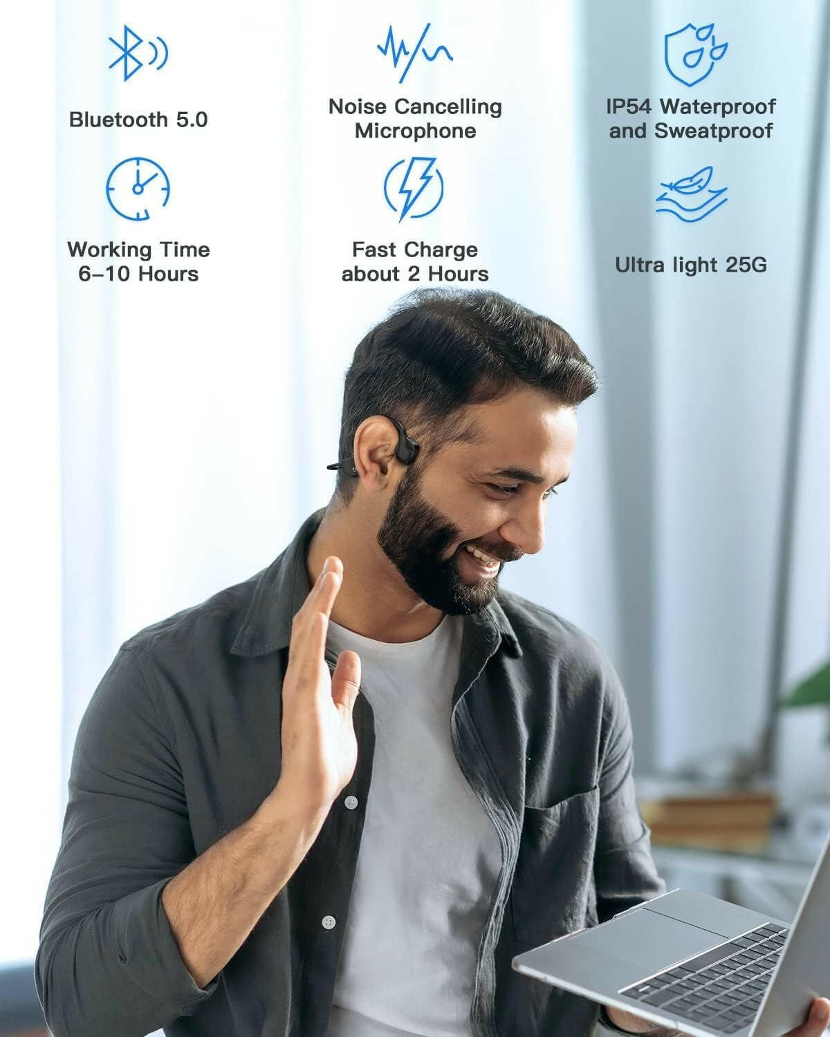 Bone Conduction Earphones – Wireless Open-Ear Sports Headphones IPX6 Waterproof Bluetooth - GoTypical