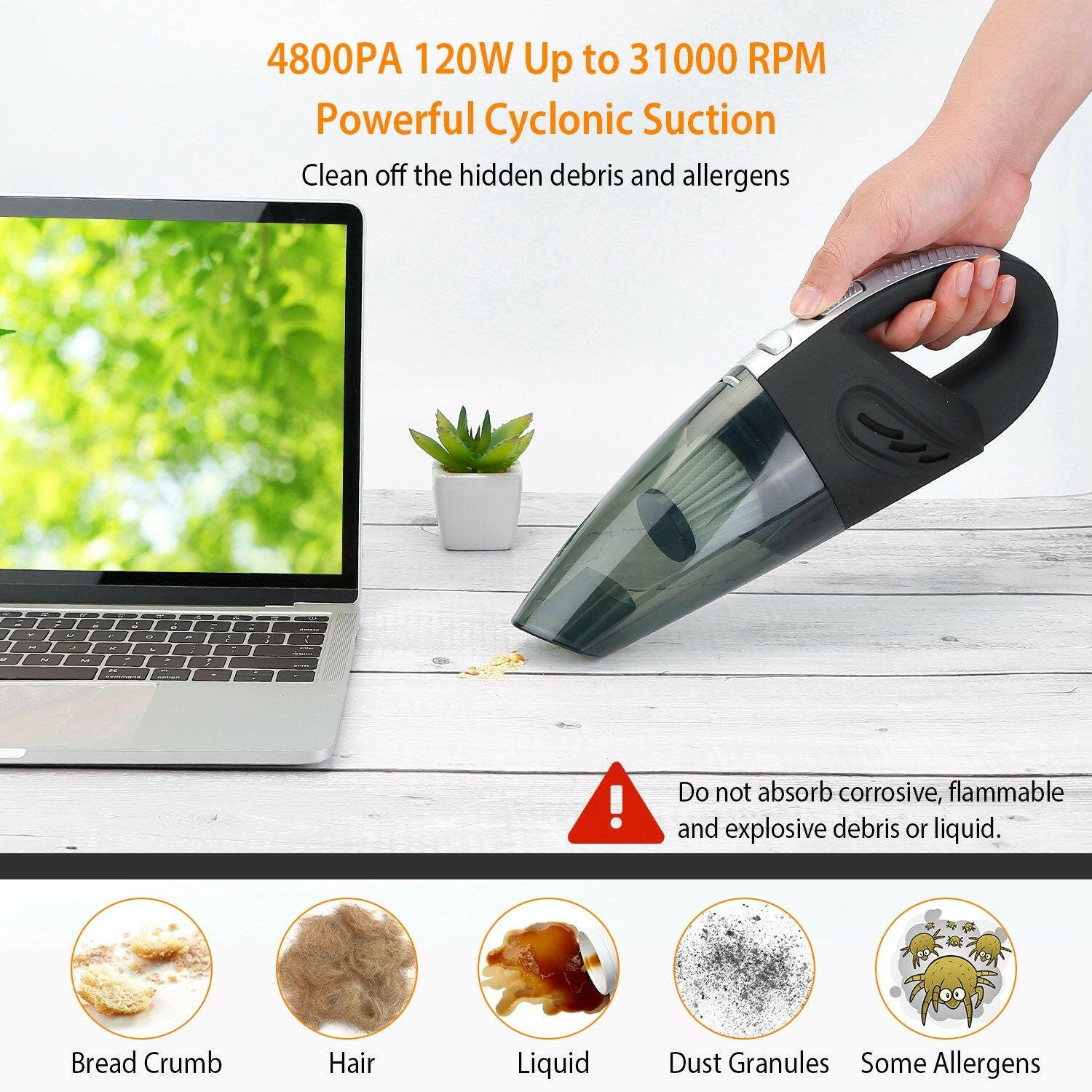 Car Handheld Vacuum Cleaner Cordless Rechargeable Hand Vacuum Portable Strong Suction Vacuum - GoTypical