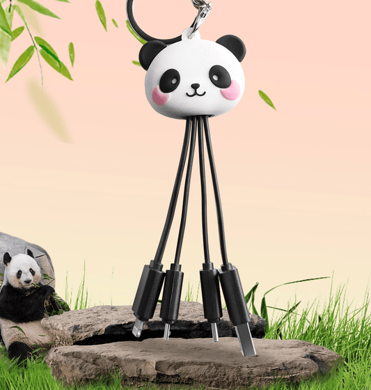 . 3-in-1 Fast Charging Data Cable – Cartoon Panda PVC Keychain - GoTypical