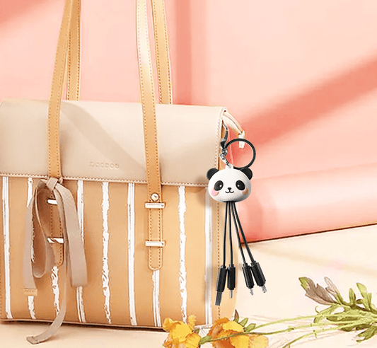. 3-in-1 Fast Charging Data Cable – Cartoon Panda PVC Keychain - GoTypical