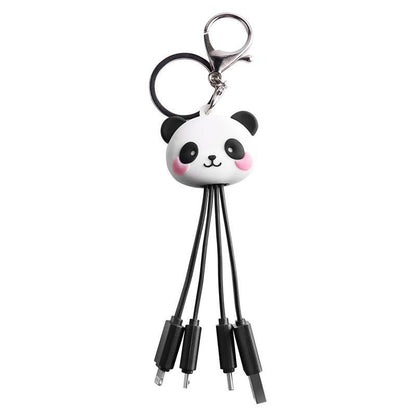 Cartoon Panda One Drag Three Data Wires Cute Keychain Panda Three in One Fast Charging Mobile Phone Charging Cable - GoTypical