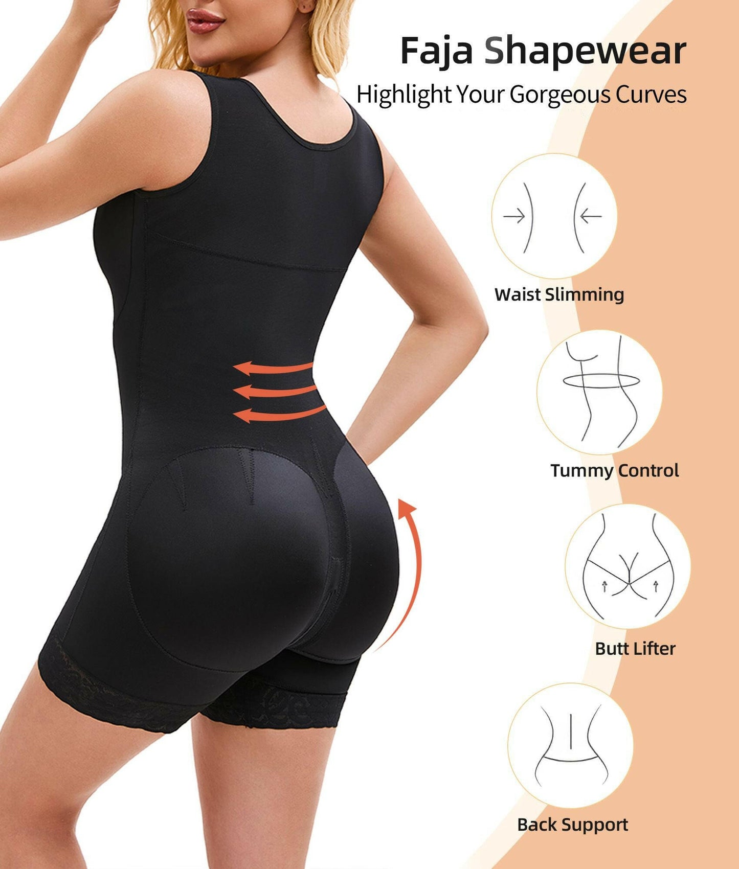 Colombian Shapewear Bodysuit – Black Seamless Tummy Control Compression Slimming - GoTypical