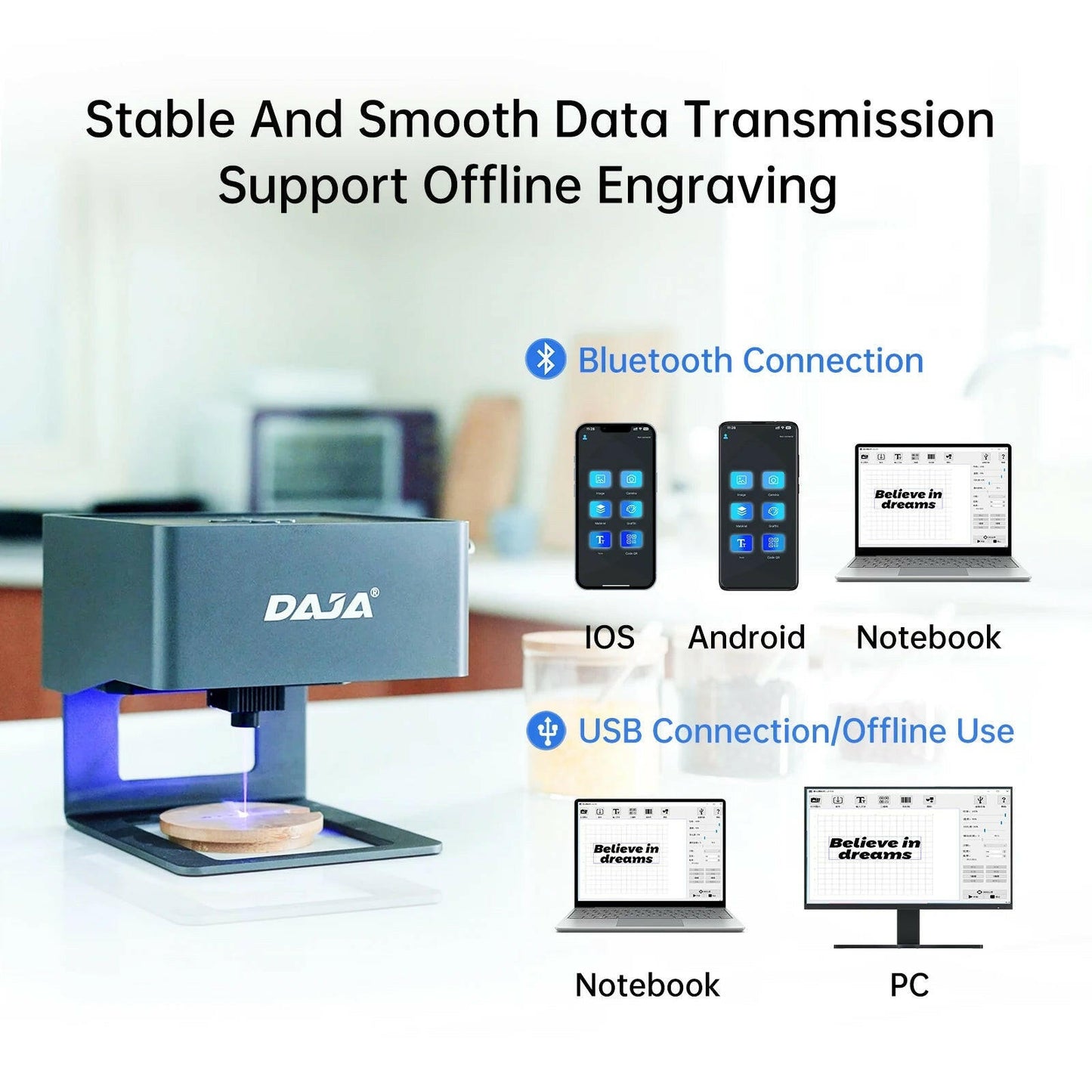 Laser Engraver – DAJA Mini Portable Bluetooth CNC Machine for Wood & Leather - GoTypical