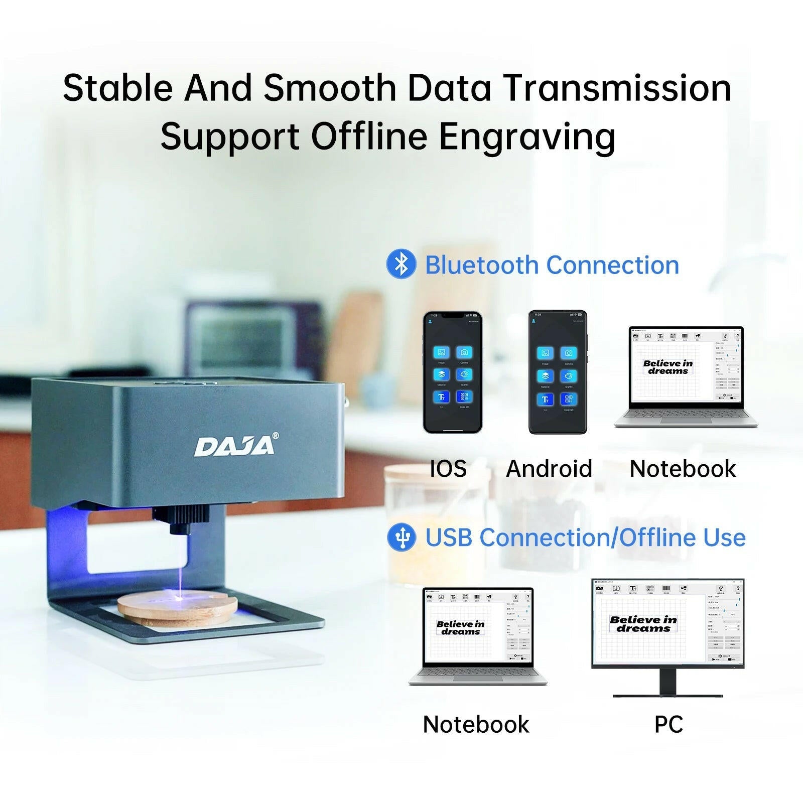 Laser Engraver – DAJA Mini Portable Bluetooth CNC Machine for Wood & Leather - GoTypical