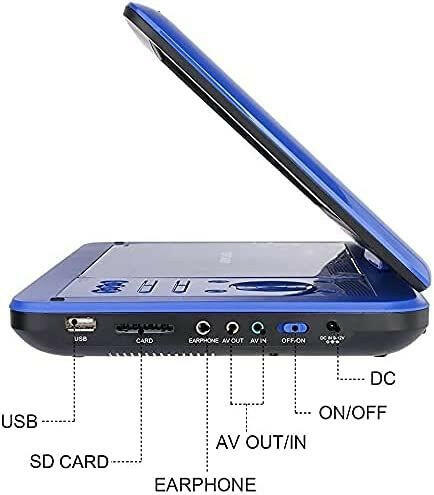 DBPOWER 12" Portable DVD Player with 5 - Hour Rechargeable Battery, 10" Swivel Display Screen, SD / USB Port, with 1.8 Meter Car Charger, Power Adaptor and Car Headrest Mount, Region Free - Blue - GoTypical