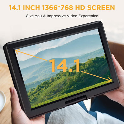 DBPOWER 16.9" Portable DVD Player with 14.1" HD Swivel Large Screen, Support DVD/USB/SD Card and Multiple Disc Formats, 6 Hrs 5000mAH Rechargeable Battery, Sync TV/Projector, High Volume Speaker - GoTypical