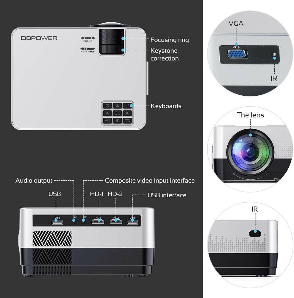 DBPOWER WiFi Projector – 8500L Brightness, Full HD 1080p with Carry Case - GoTypical