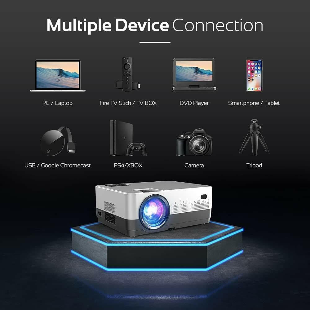 DBPOWER WiFi Projector – 8500L Brightness, Full HD 1080p with Carry Case - GoTypical