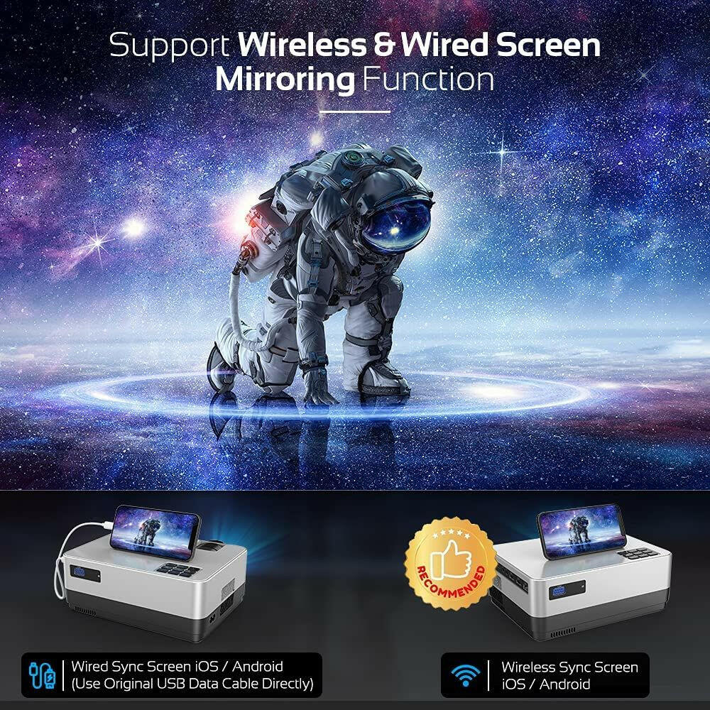 DBPOWER WiFi Projector – 8500L Brightness, Full HD 1080p with Carry Case - GoTypical
