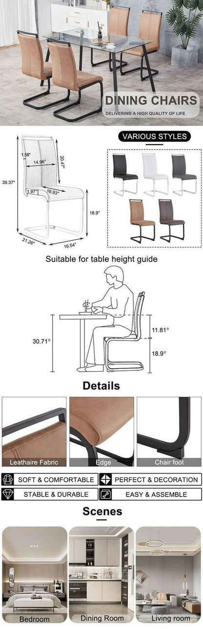 . Tech Cloth Dining Chairs – Brown High Back with Metal Legs Set of 2 - GoTypical