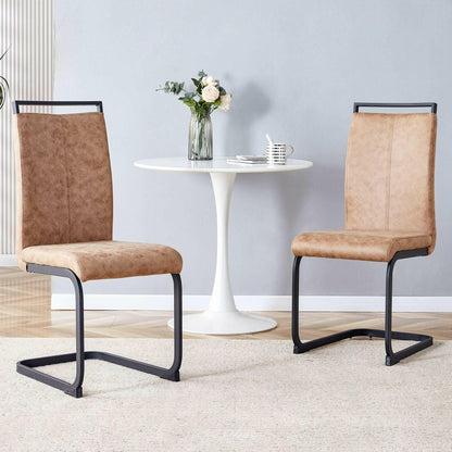 . Tech Cloth Dining Chairs – Brown High Back with Metal Legs Set of 2 - GoTypical