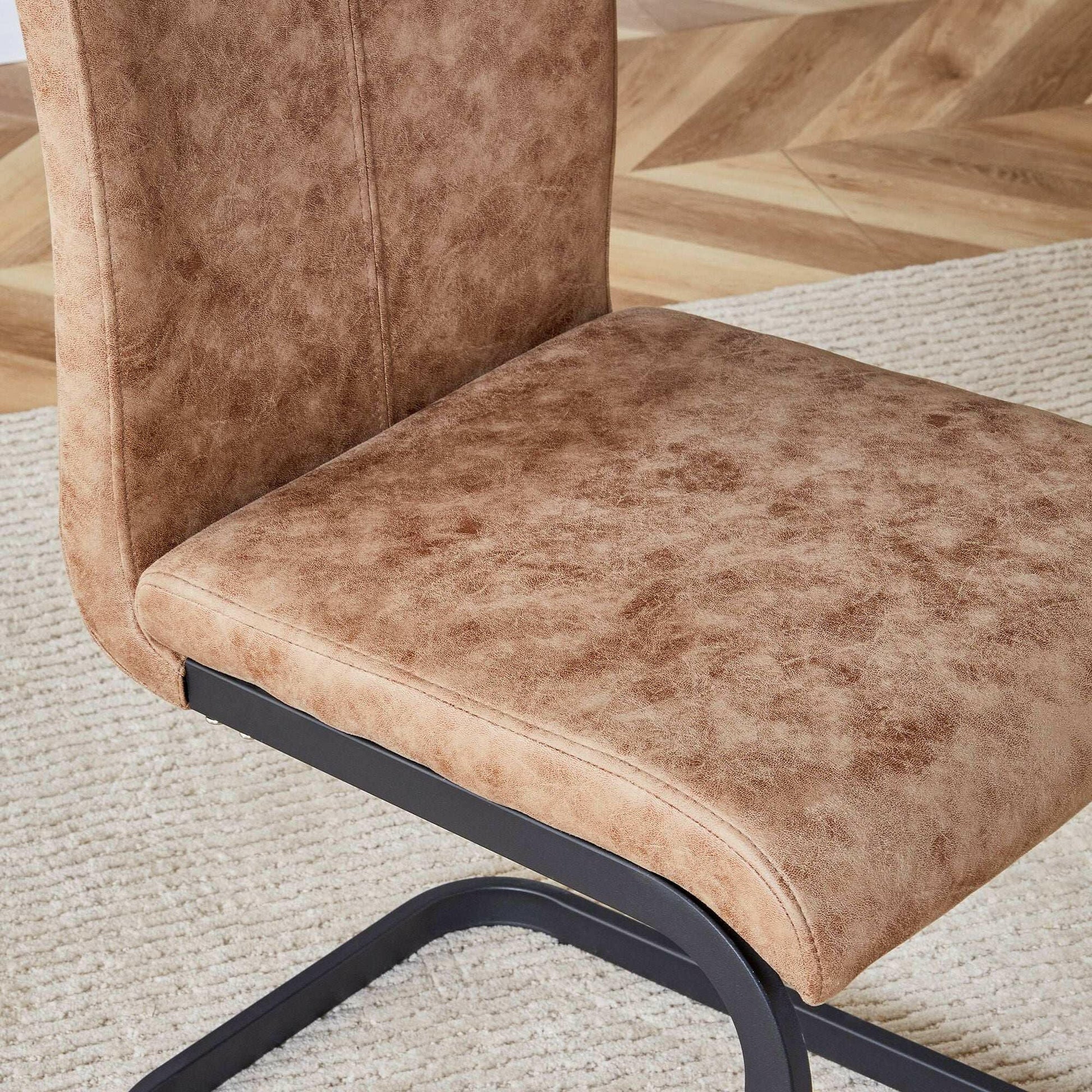 . Tech Cloth Dining Chairs – Brown High Back with Metal Legs Set of 2 - GoTypical