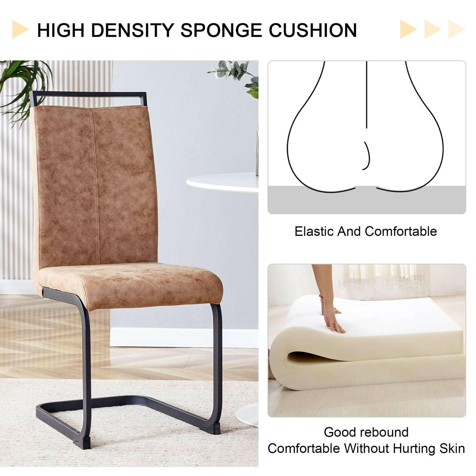 . Tech Cloth Dining Chairs – Brown High Back with Metal Legs Set of 2 - GoTypical