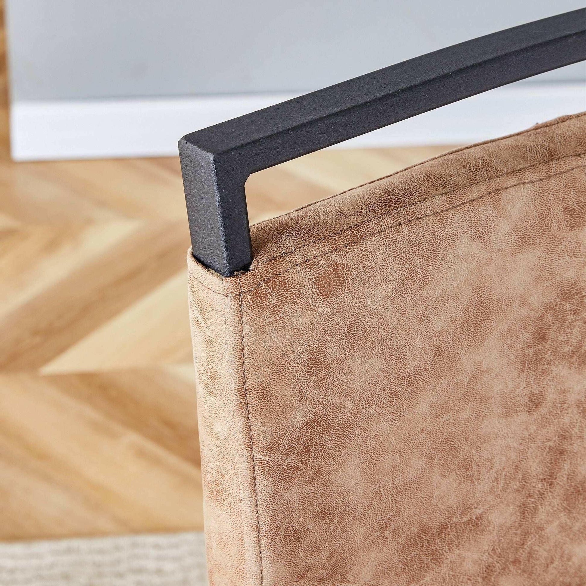 . Tech Cloth Dining Chairs – Brown High Back with Metal Legs Set of 2 - GoTypical