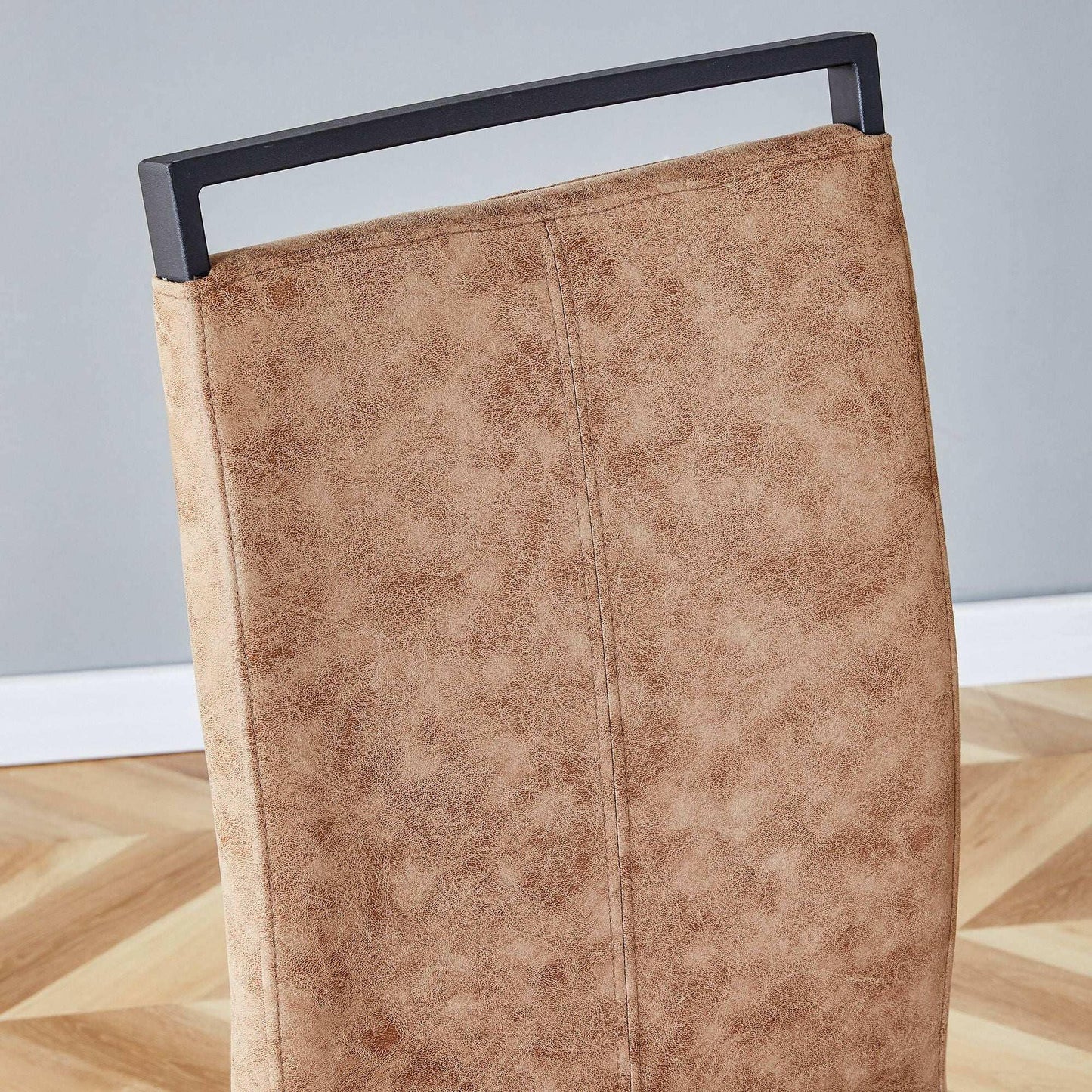 . Tech Cloth Dining Chairs – Brown High Back with Metal Legs Set of 2 - GoTypical