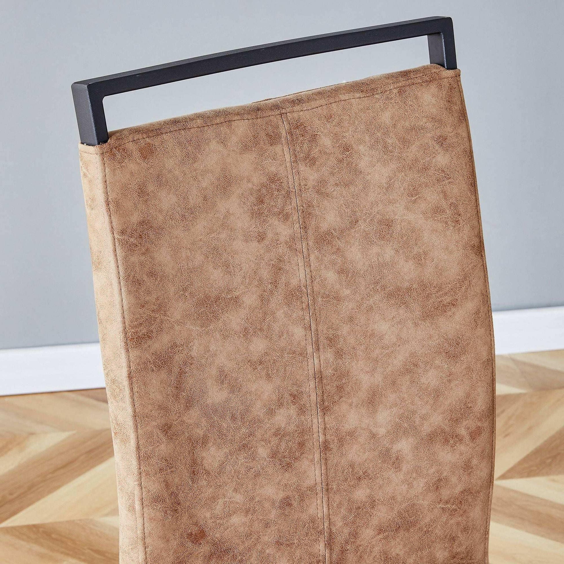 . Tech Cloth Dining Chairs – Brown High Back with Metal Legs Set of 2 - GoTypical