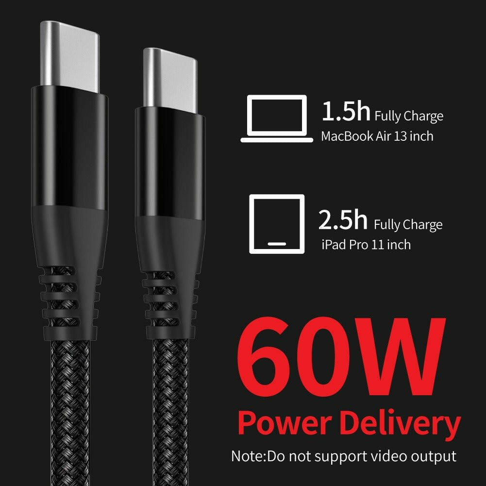 . Double Head Type-C Elbow USB C to C Fast Charging Cable 60W Woven - GoTypical