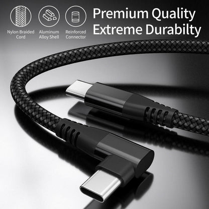 . Double Head Type-C Elbow USB C to C Fast Charging Cable 60W Woven - GoTypical