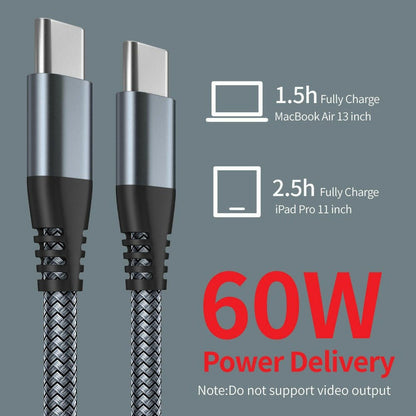 . Double Head Type-C Elbow USB C to C Fast Charging Cable 60W Woven - GoTypical