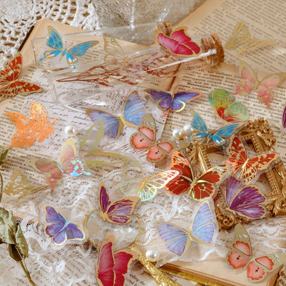 30 Pcs Gliding Butterfly Fairy Tales Transparent Decorative Decals For Phone Laptop Waterbottle Planner Diary Journal Scrapbook.