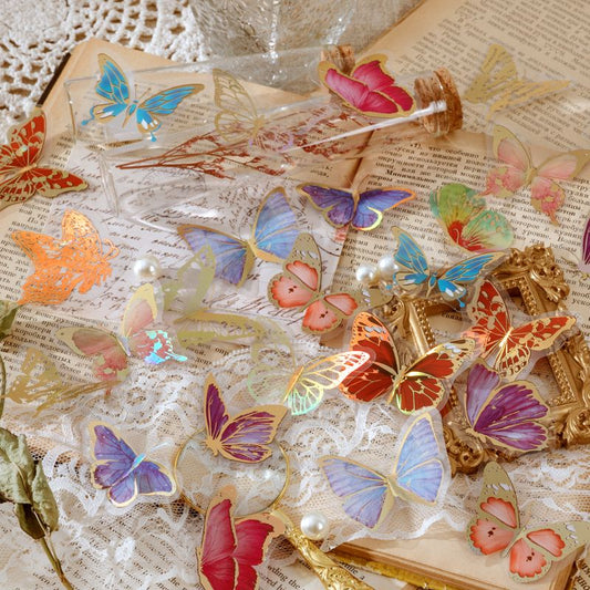 30 Pcs Gliding Butterfly Fairy Tales Transparent Decorative Decals For Phone Laptop Waterbottle Planner Diary Journal Scrapbook.