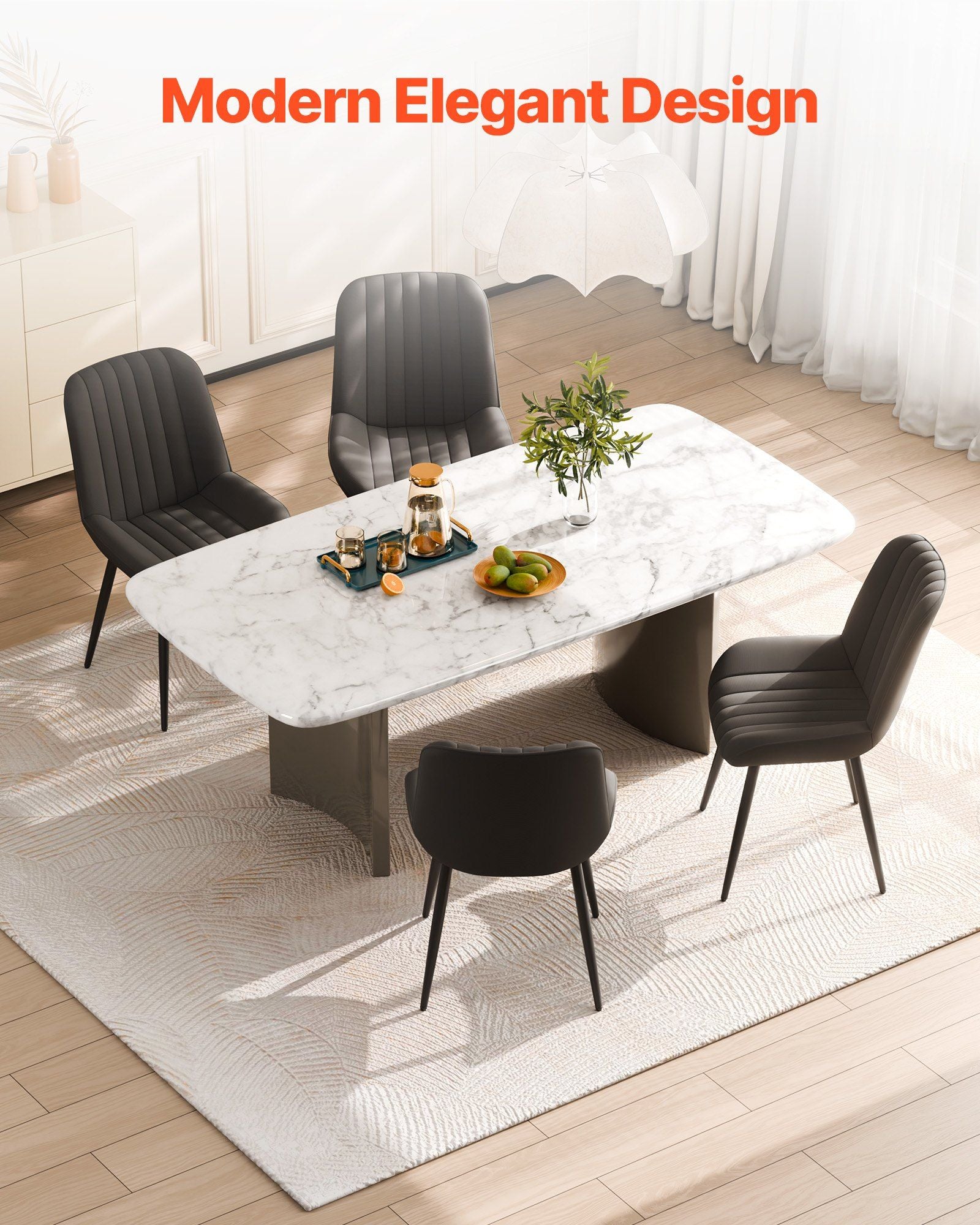 Set of 4 Dining Chairs Modern Fabric Kitchen Side Chair Back Metal Legs Black.
