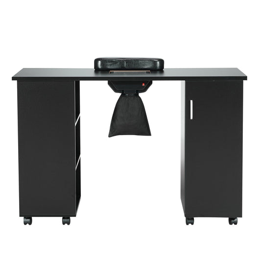 VEVOR Manicure Table, Nail Table Station with Electric Dust Collector, Moveable Nail Tech Desk with 8 Wheels (4 Lockable), 3 Dust Bag & Wrist Rest, MDF Nail Art Workstation for Spa Beauty Salon, Black.
