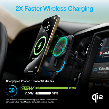 Naztech MagLock CAR 15W Magnetic Wireless Fast Charging Vent Mount with Qi2.