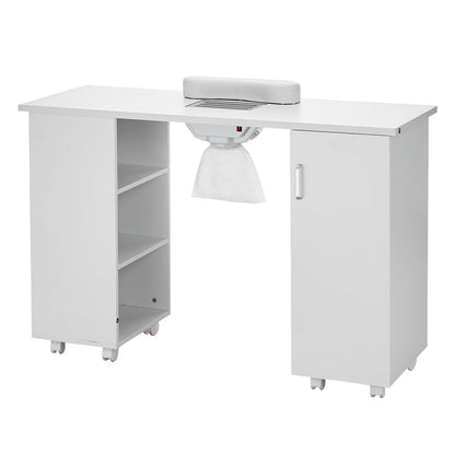 VEVOR Manicure Table, Nail Table Station with Electric Dust Collector, Moveable Nail Tech Desk with 8 Wheels (4 Lockable), 3 Dust Bag & Wrist Rest, MDF Nail Art Workstation for Spa Beauty Salon, White.