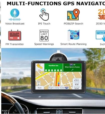 GPS Navigator for Car Truck, GPS Commercial Drivers 2025 Trucker GPS for Semi Truck with 7 in GPS Navigation Systems(Map Free Lifetime Updates), Voice Assist, Speed Limit Warnings.