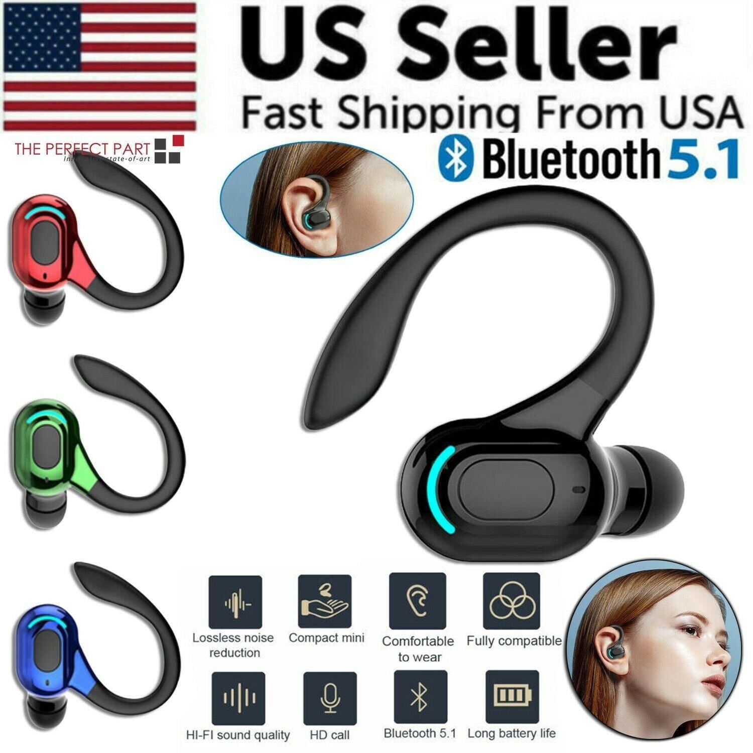 Bluetooth 5.1 Wireless Earbuds – Stereo Headphones with Ear Hook - GoTypical