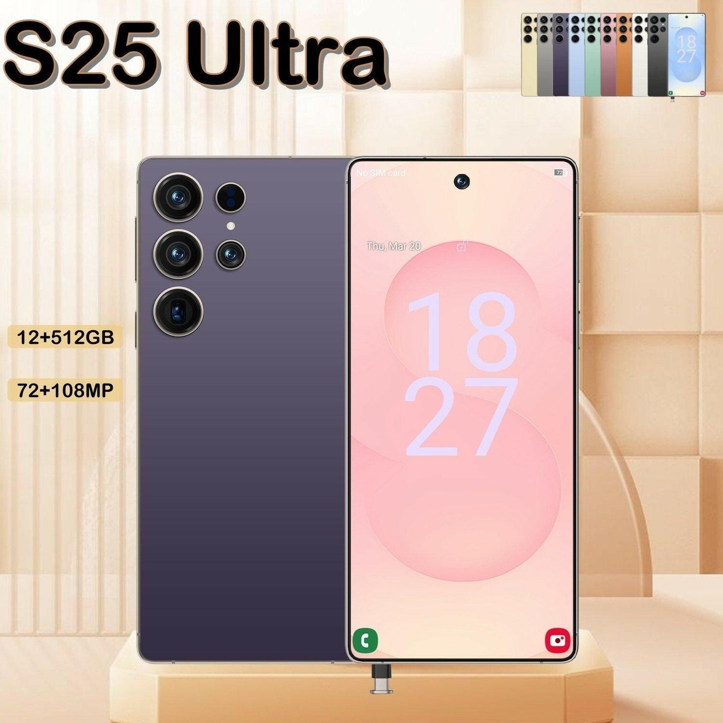 I25 Ultra Android 14 Smartphone – 12GB RAM 512GB Storage 6.8" HD Display Purple - GoTypical