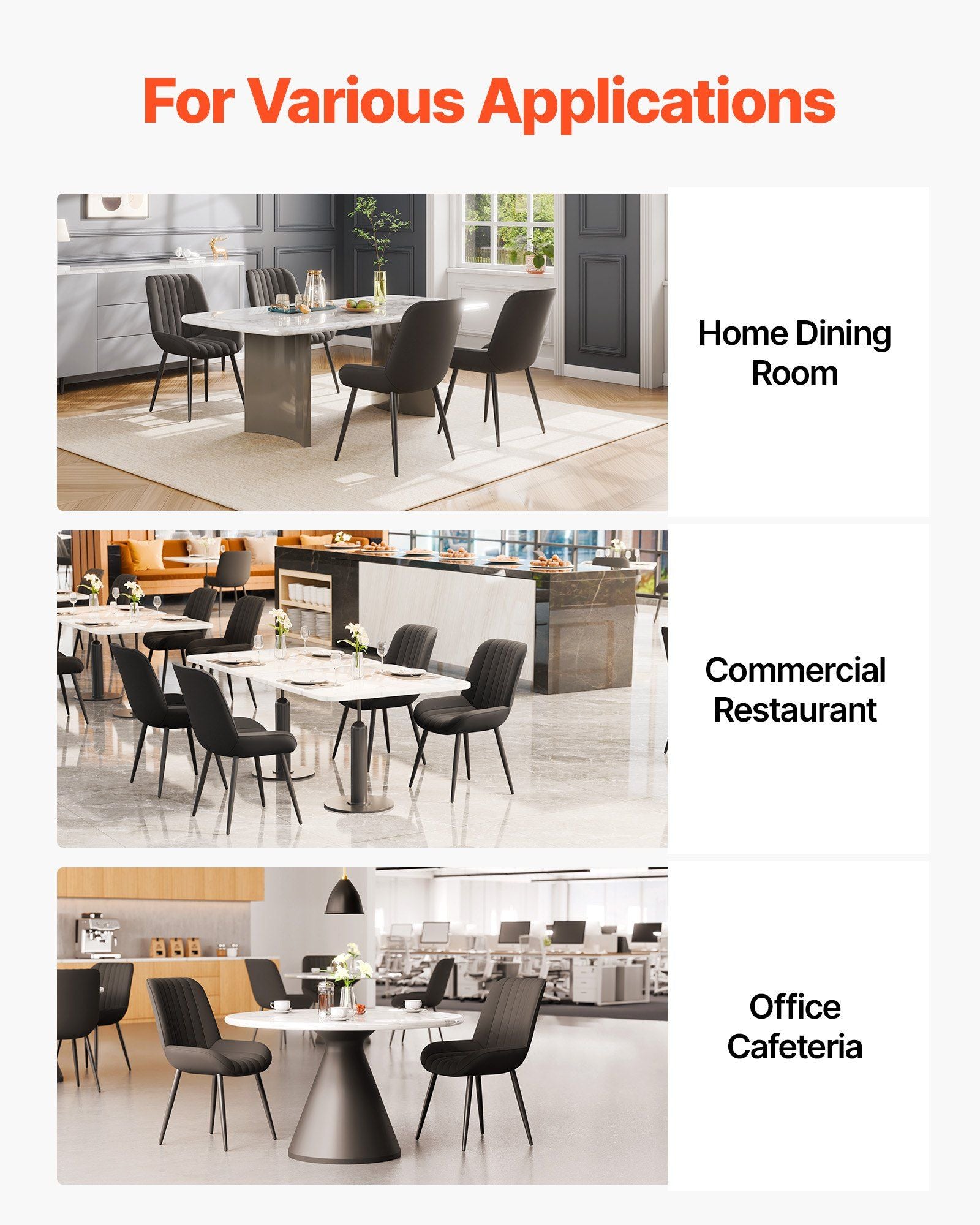 Set of 4 Dining Chairs Modern Fabric Kitchen Side Chair Back Metal Legs Black.