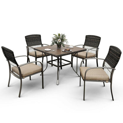 Pamapic Outdoor Dining Set for 4 – Iron Frame with Rattan Backrest - GoTypical