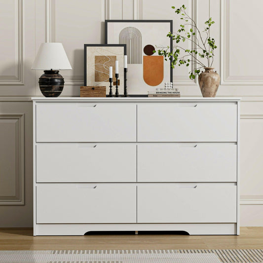 6 Drawer Dresser For Bedroom, Storage Cabinet With Hidden Handles, Modern Closet Of Drawers For Living Room.