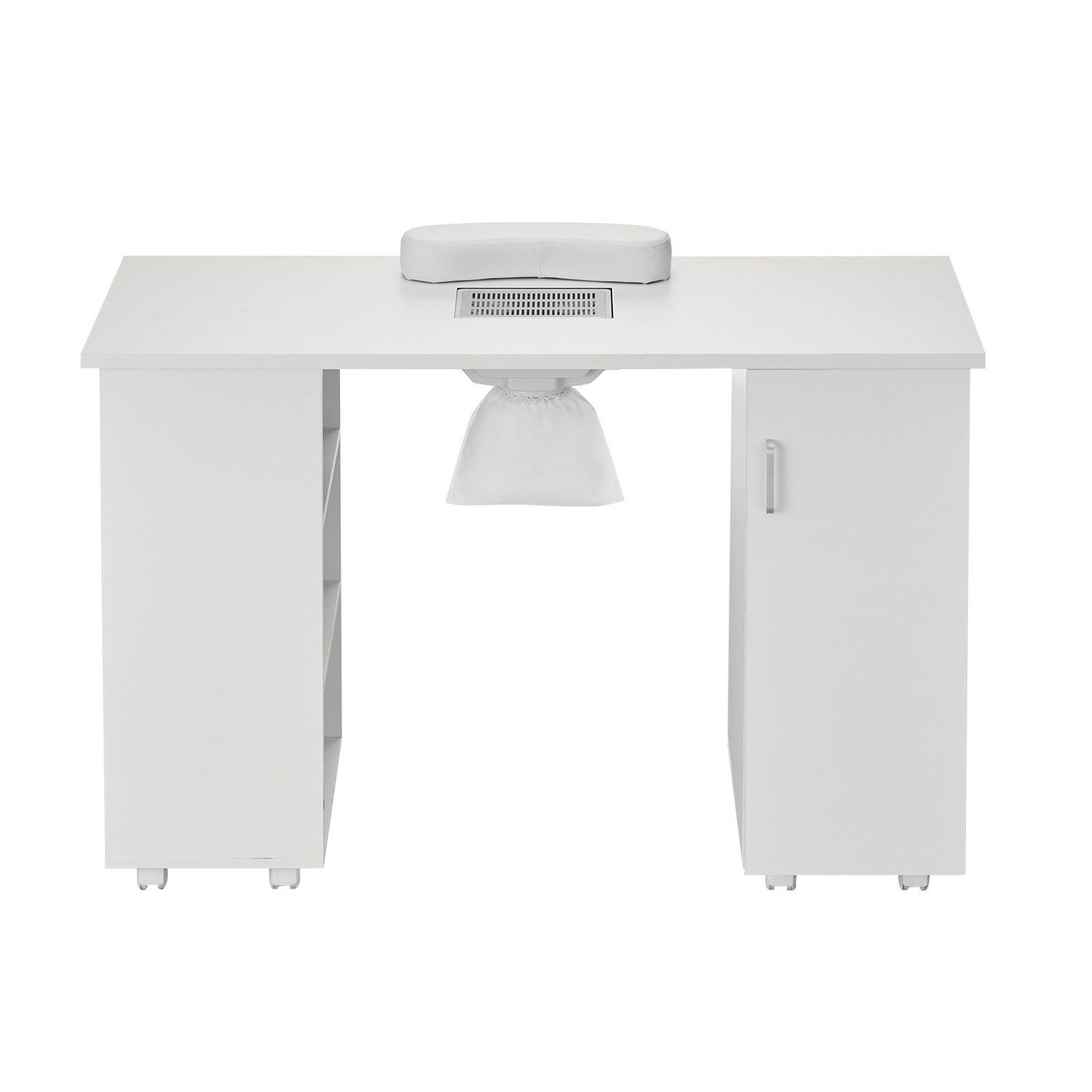 VEVOR Manicure Table, Nail Table Station with Electric Dust Collector, Moveable Nail Tech Desk with 8 Wheels (4 Lockable), 3 Dust Bag & Wrist Rest, MDF Nail Art Workstation for Spa Beauty Salon, White.