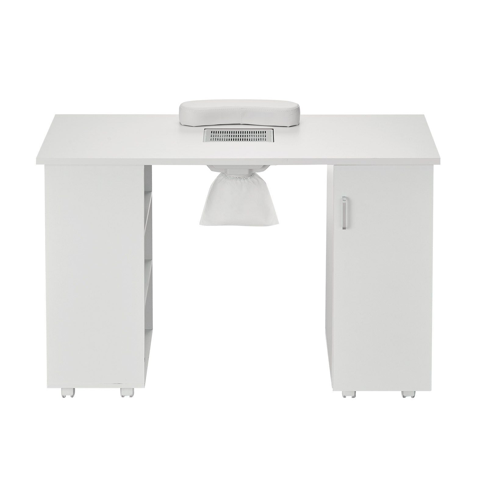 VEVOR Manicure Table, Nail Table Station with Electric Dust Collector, Moveable Nail Tech Desk with 8 Wheels (4 Lockable), 3 Dust Bag & Wrist Rest, MDF Nail Art Workstation for Spa Beauty Salon, White.