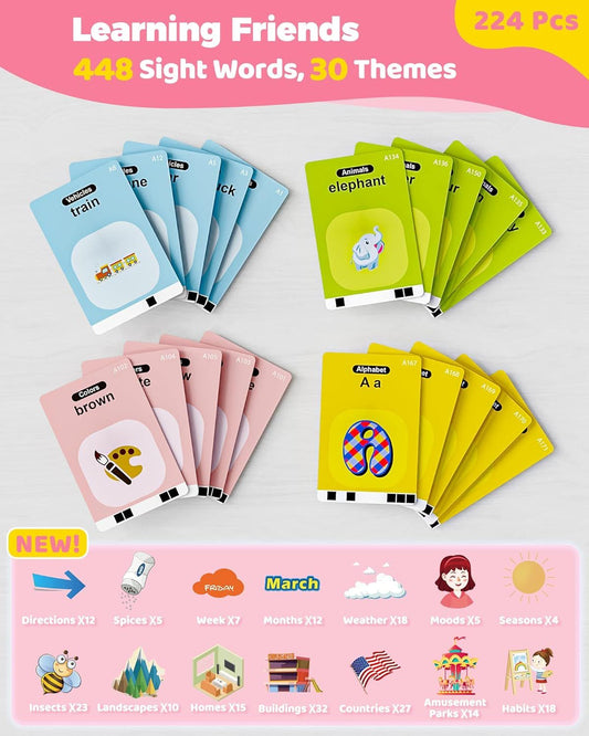 Talking Flash Cards - 448 Sight Words | Montessori Learning Toys for Kids Ages 1-5.