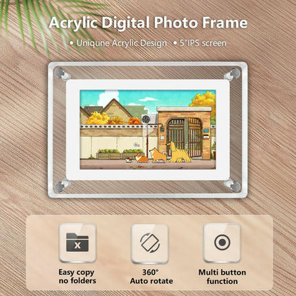 Acrylic 5 Inch Digital Picture Frame, Video Frame with Auto-Rotate, Free 8GB/4GB USB Stick and Built-in 1000 mAh Battery. Ideal Desktop Decoration.