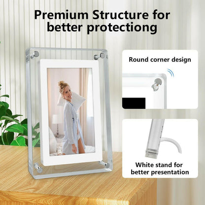 Acrylic 5 Inch Digital Picture Frame, Video Frame with Auto-Rotate, Free 8GB/4GB USB Stick and Built-in 1000 mAh Battery. Ideal Desktop Decoration.
