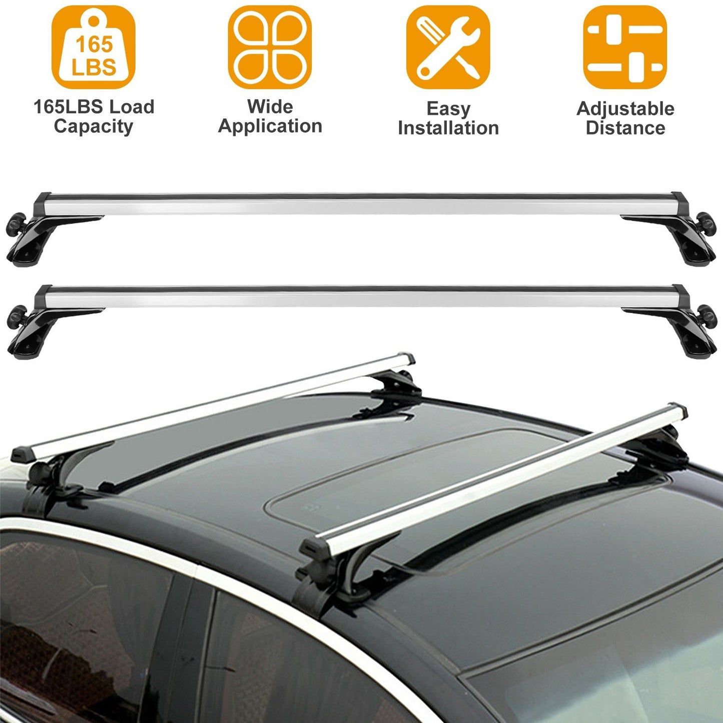 47.24in Universal Top Roof Rack Cross Bar Cargo Carrier Aluminum Crossbar Rack w/ 165LBS Capacity Fit for Most Vehicle Wagon Car Without Roof Side Rail.
