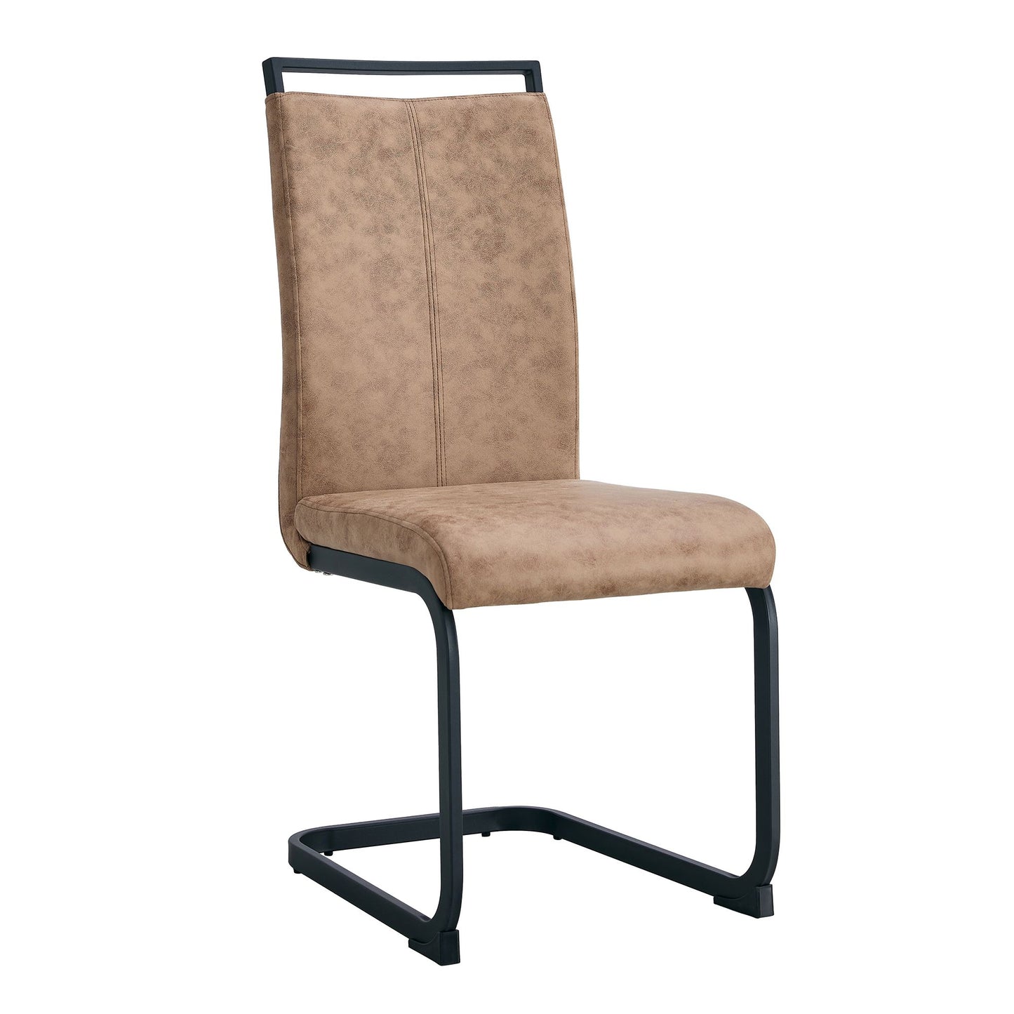 Dining Chairs,tech cloth High Back Upholstered Side Chair with C-shaped Tube Black Metal Legs for Dining Room Kitchen Vanity Patio Club Guest Office chair (Set of 2) Brown1162.