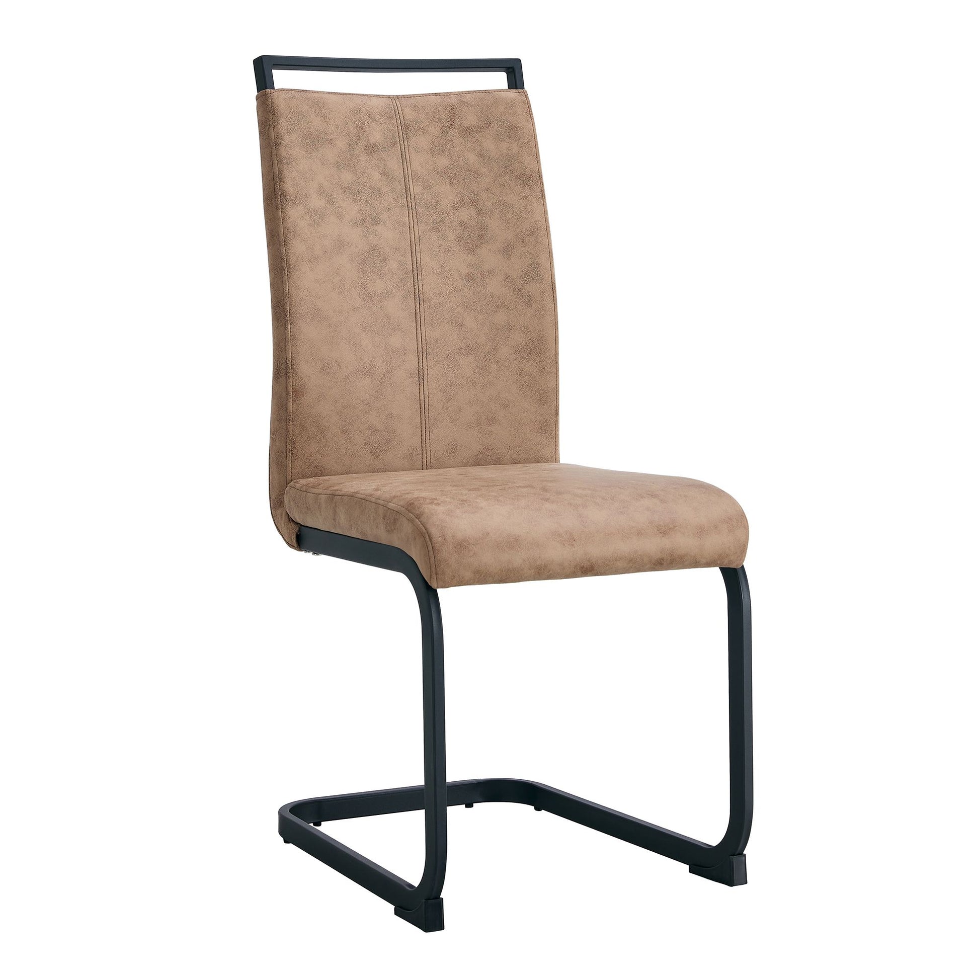Dining Chairs,tech cloth High Back Upholstered Side Chair with C-shaped Tube Black Metal Legs for Dining Room Kitchen Vanity Patio Club Guest Office chair (Set of 2) Brown1162.