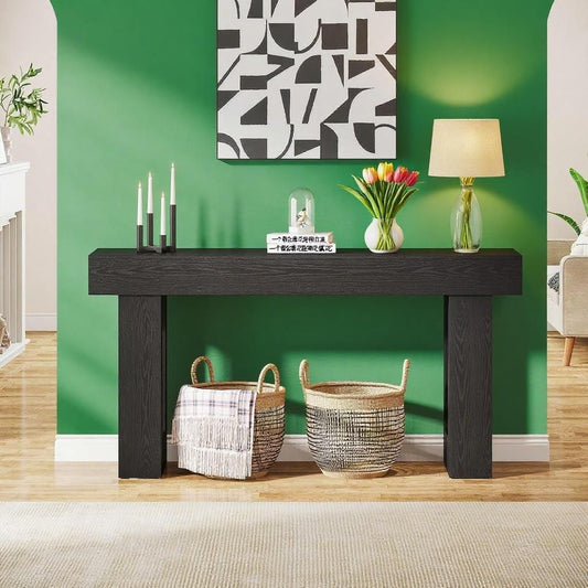 63-Inch Long Console Table, Wooden Rectangular Sofa Table Behind The Couch.