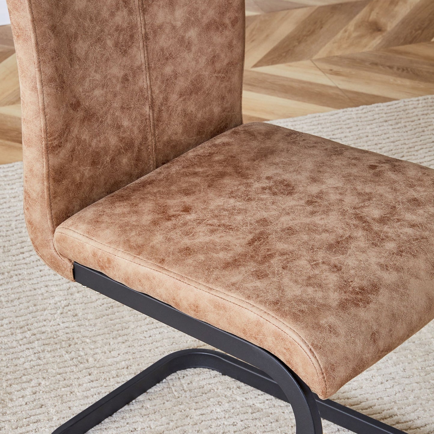 Dining Chairs,tech cloth High Back Upholstered Side Chair with C-shaped Tube Black Metal Legs for Dining Room Kitchen Vanity Patio Club Guest Office chair (Set of 2) Brown1162.