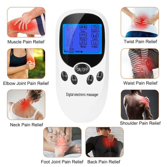 Electric Muscle Stimulator Dual Channels Pulse Massager Pain Relief Therapy Tens Device with Electrode Pads Wires.