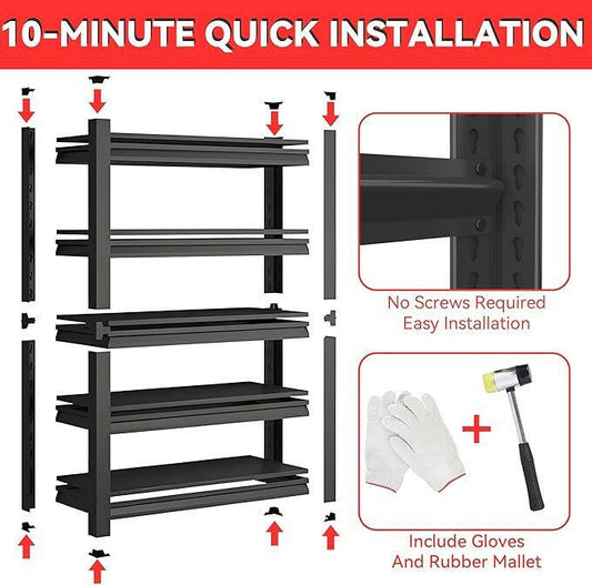 5-layer living room storage rack unit, 72" adjustable storage rack, 2000LBS metal storage rack for home use, suitable for kitchen, living room, storage room, basement and warehouse, black.
